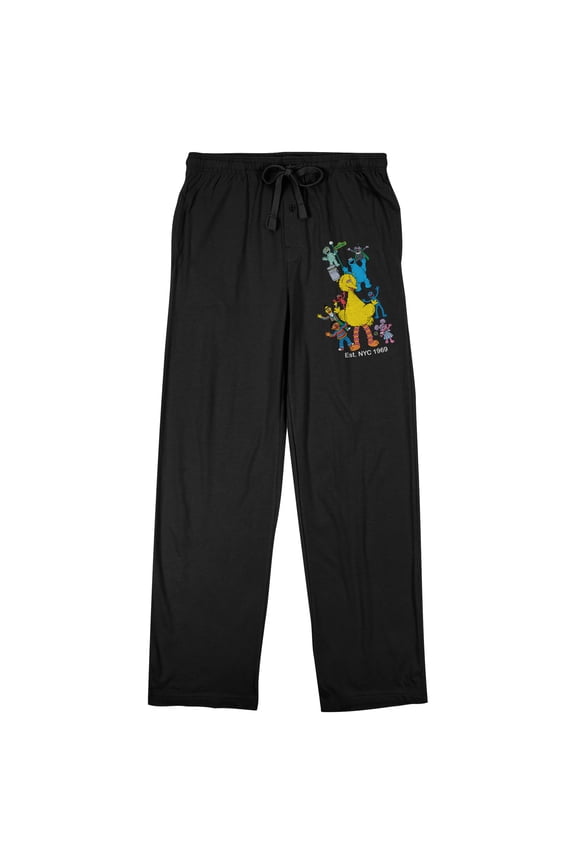 Sesame Street Character Line-Up Adult Black Sleep Pajama Pants-Medium