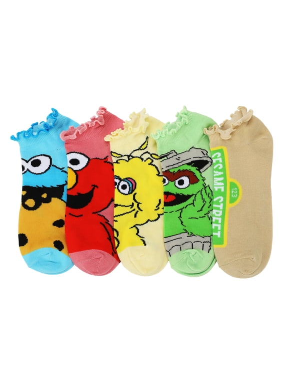 Sesame Street Characters & Logo Women's 5-Pair Ankle Socks-OSFA