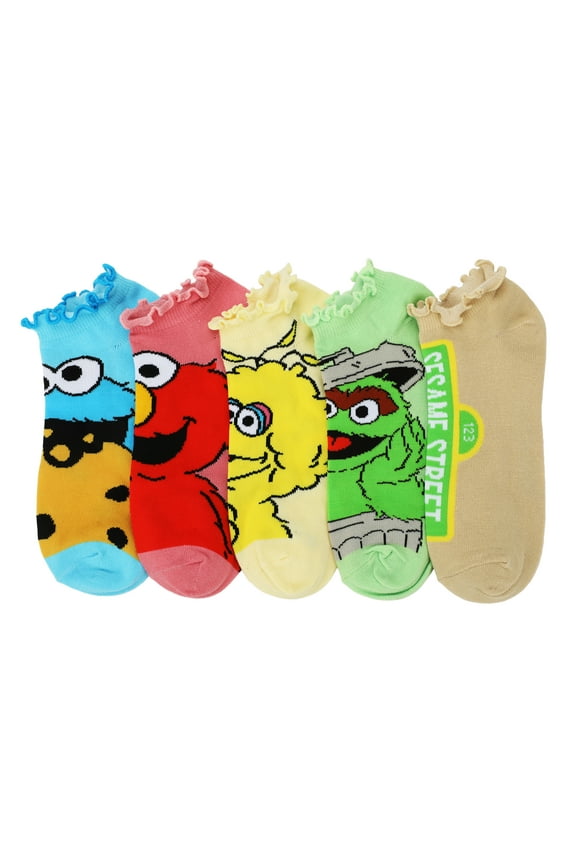 Sesame Street Characters & Logo Women's 5-Pair Ankle Socks-OSFA