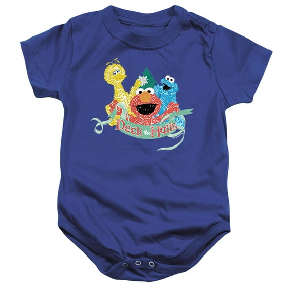Sesame Street Christmas Deck The Halls Elmo, Cookie Monster Unisex Infant Snap Suit for Baby, Royal, Small