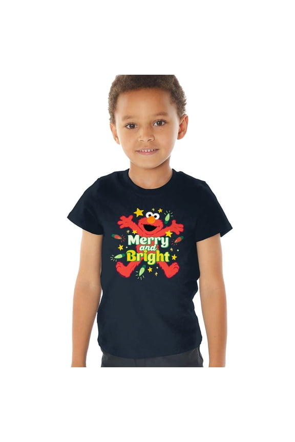 Christmas Merry And Bright Elmo Kids T Shirt (3) for Toddler Boys and Girls, Navy