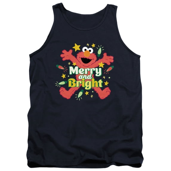 Sesame Street Christmas Merry And Bright Elmo Unisex Adult Tank Top, Navy, Medium
