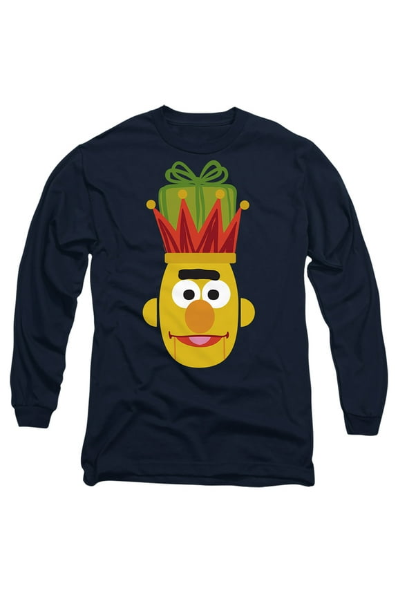 Sesame Street Christmas Nutcracker Bert Unisex Adult Long-Sleeve T Shirt (Medium) Navy