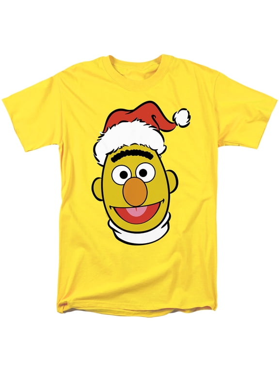 Christmas Santa Hat Bert Face Unisex Adult T Shirt, Yellow, Small