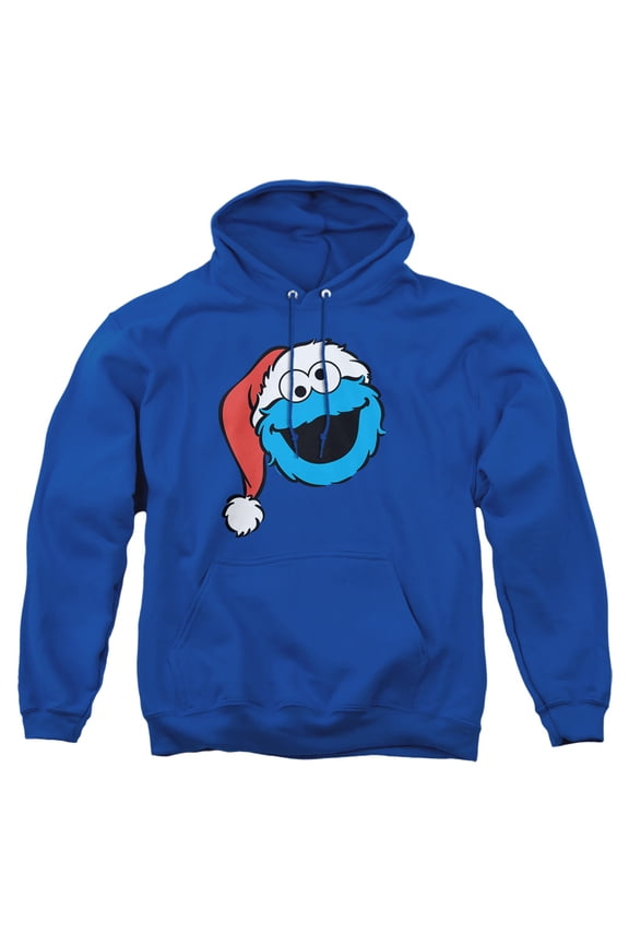 Christmas Santa Hat Cookie Monster Face Adult Pull-Over Hoodie, Royal, Medium