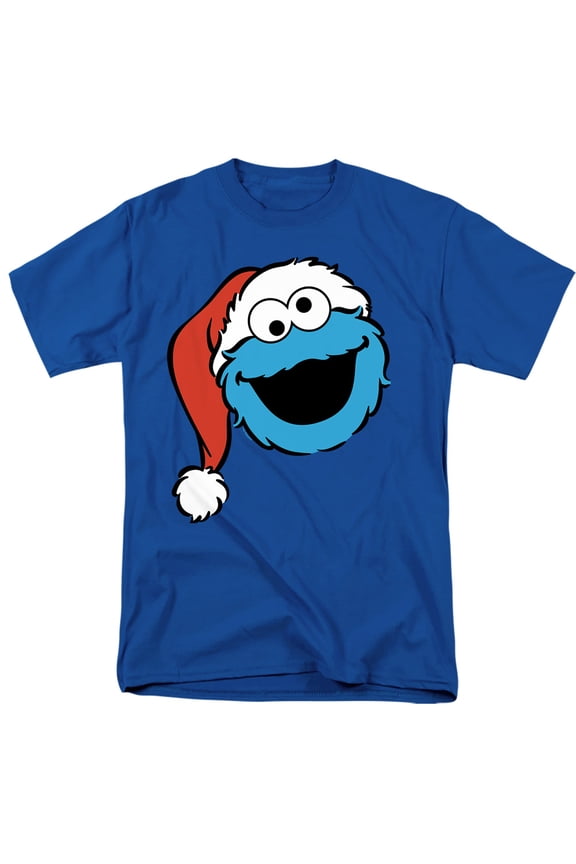 Christmas Santa Hat Cookie Monster Face Unisex Adult T Shirt, Royal, Small