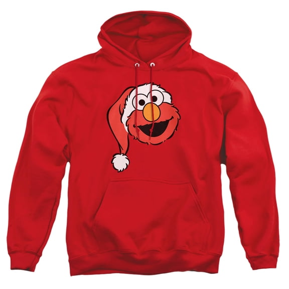 Sesame Street Christmas Santa Hat Elmo Face Adult Pull-Over Hoodie, Red, X-Large