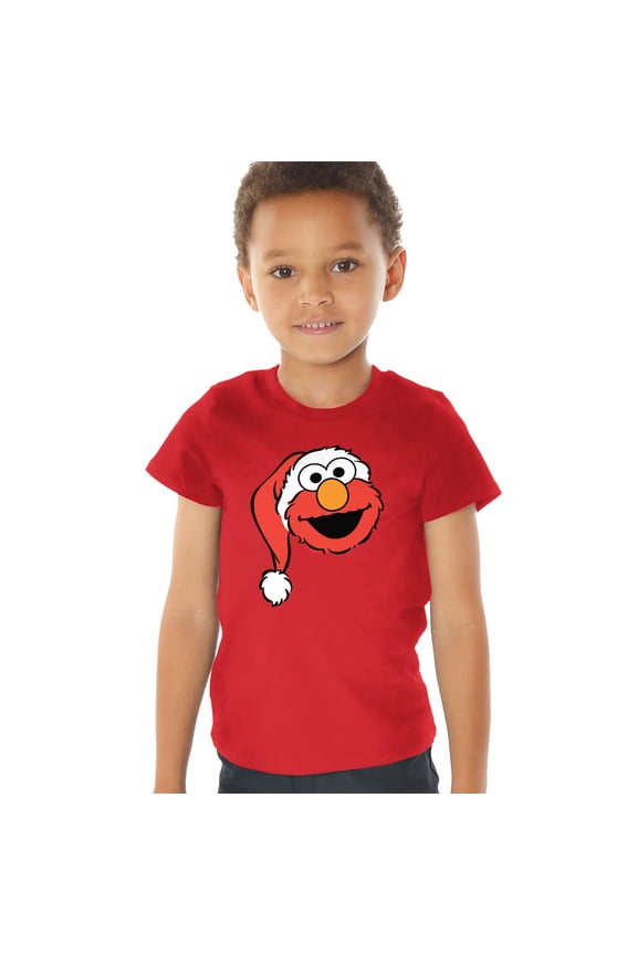 Christmas Santa Hat Elmo Face Kids T Shirt (3) for Toddler Boys and Girls, Red