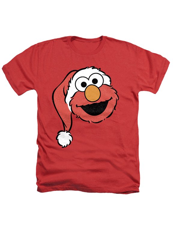 Christmas Santa Hat Elmo Face Unisex Adult Heather T Shirt, Red Heather, Large