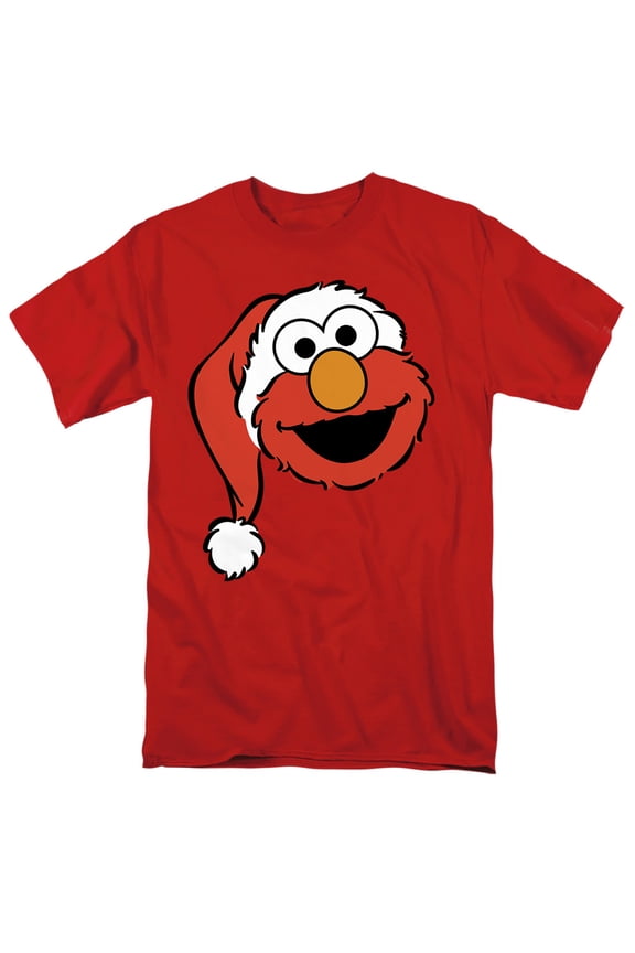 Christmas Santa Hat Elmo Face Unisex Adult T Shirt, Red, Large