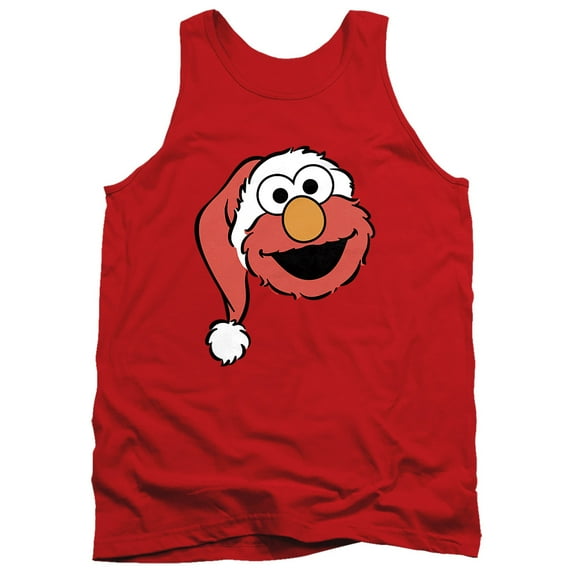 Sesame Street Christmas Santa Hat Elmo Face Unisex Adult Tank Top, Red, Small