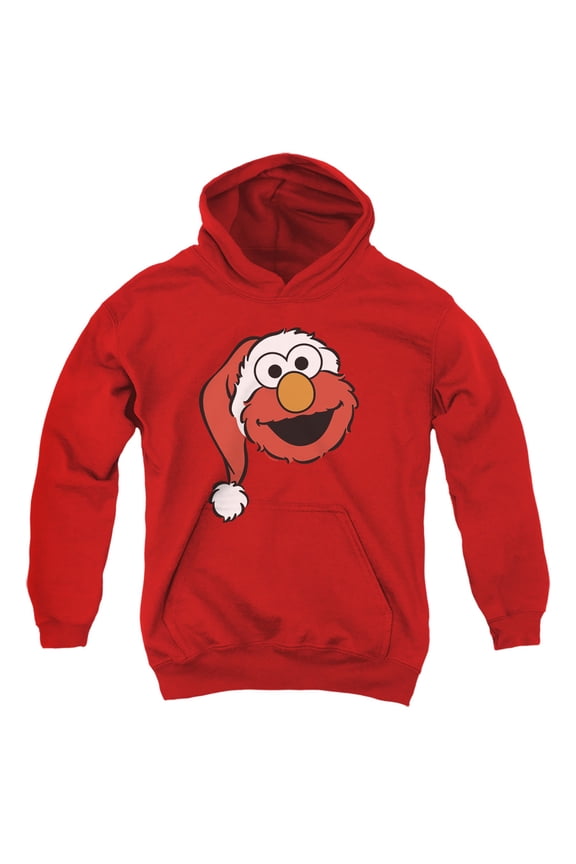 Christmas Santa Hat Elmo Face Youth Kids Boy/Girls Pull-Over Hoodie, Red, Large