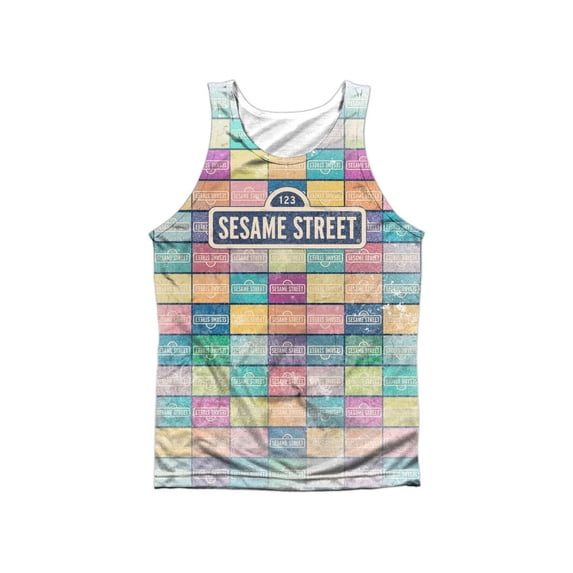 Sesame Street Classic TV Show Logo Color Block Front Print Tank Top Shirt