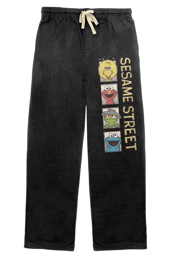 Sesame Street Colorful Characters and Logo Men's Black Graphic Sleep Pajama Pants - XXL