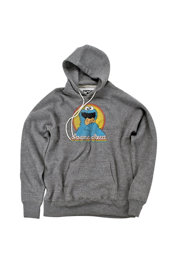 Colorful Cookie Monster Unisex Adult Slim Fit Pull-Over Heather Hoodie, Athletic Heather, Large