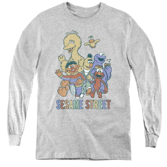 Sesame Street Colorful Group Youth Long Sleeve Tee Athletic Heather