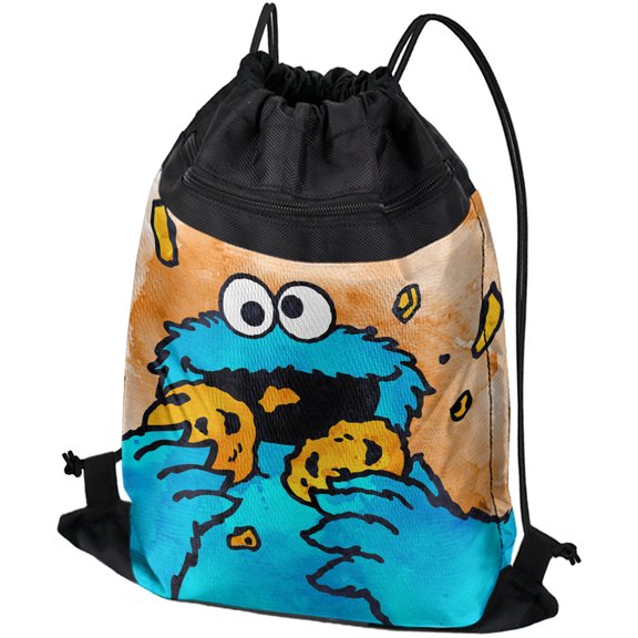 Sesame Street Cookie Crumbs Drawstring Backpack Sports Bag Sackpack 17" x 13", Perfect for Gym, Yoga or Practice