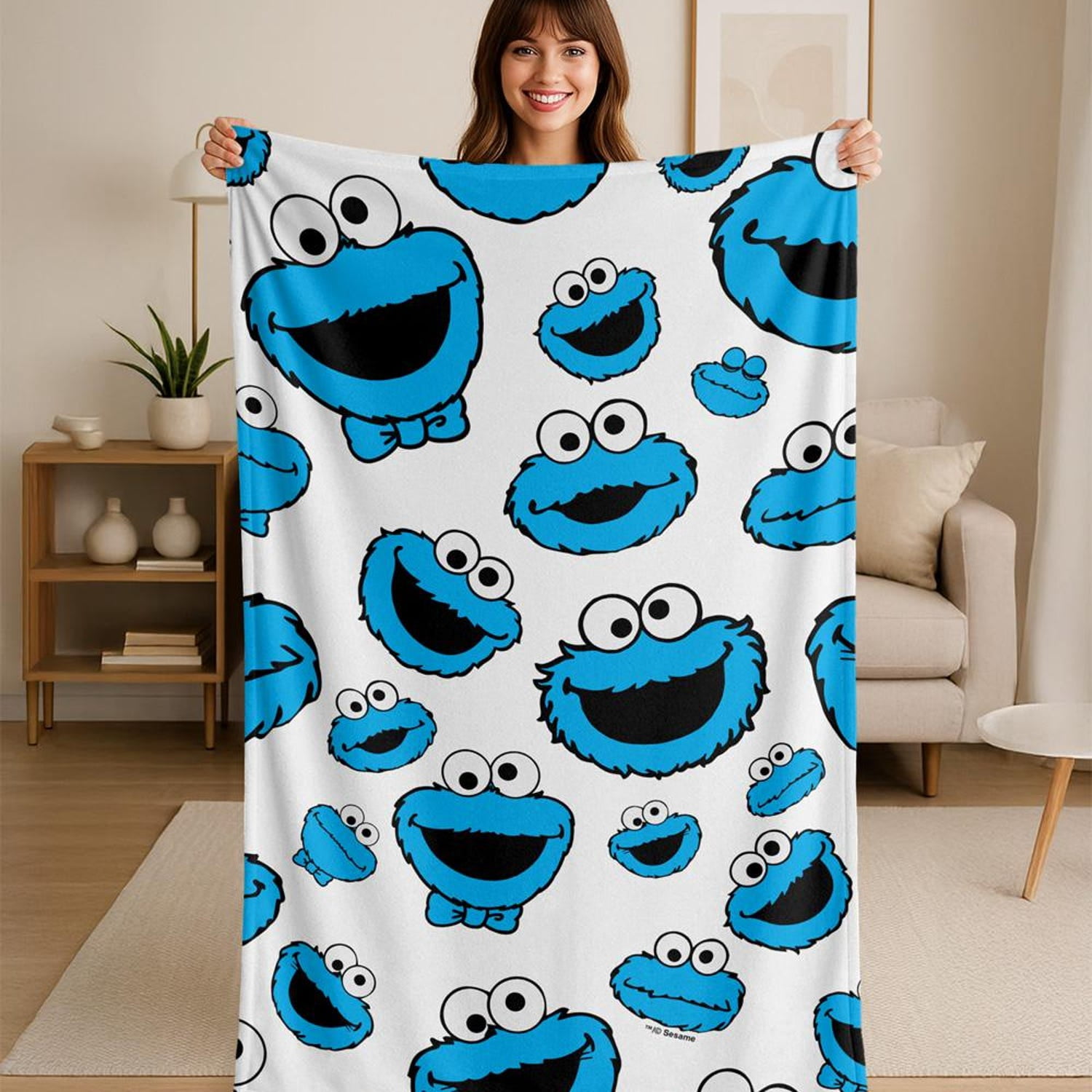 Sesame Street Cookie Face Pattern Flannel Blanket - Walmart.com