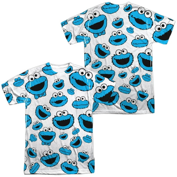 Sesame Street Cookie Face Pattern Unisex Adult Sublimated Costume T Shirt (Front/Back), Small Multicolor