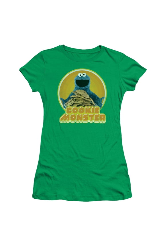 Sesame Street - Cookie Iron On - Juniors Teen Girls Cap Sleeve Shirt - Medium