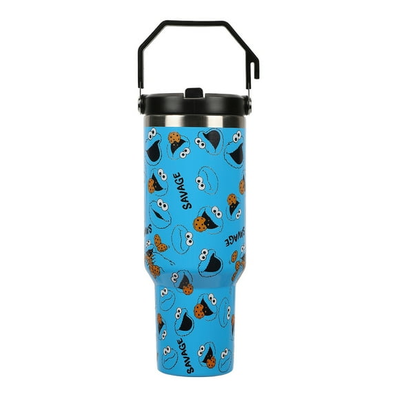 Sesame Street Cookie Monster AOP 40 Oz. Vacuum Sealed Stainless Steel Tumbler With Carry Handle