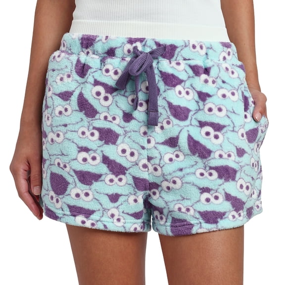 Sesame Street Cookie Monster All-Over Print Women’s Drawstring Lounge Shorts-Medium