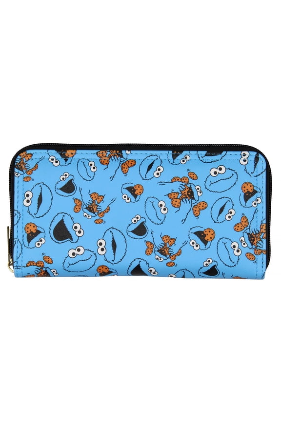 Sesame Street Cookie Monster Allover Design Zip Around Closure Faux Leather Wallet For Women