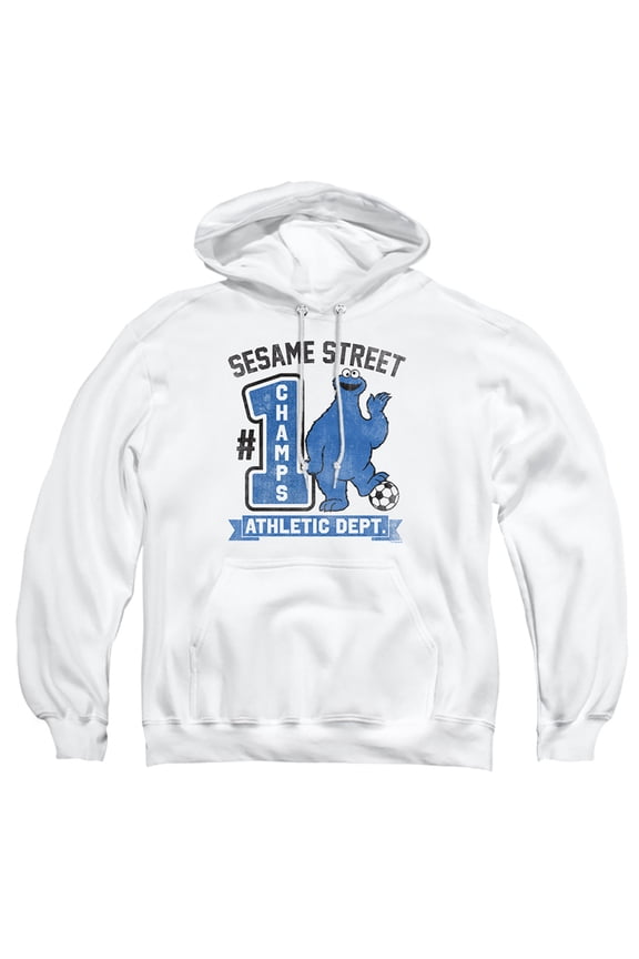 Cookie Monster Athletic Dept. Soccer Champs Adult Pull-Over Hoodie, White, Medium