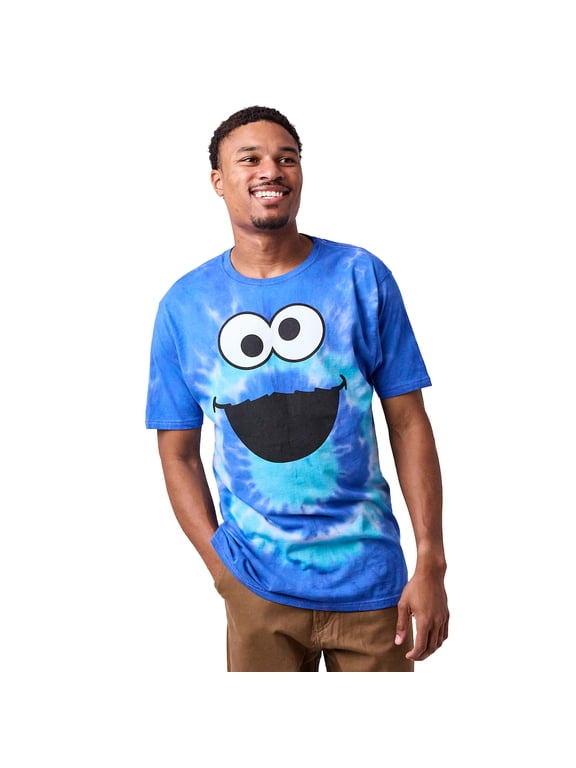 Sesame Street Cookie Monster Crew Neck Short Sleeve Tie Dye Men's T-shirt-Large