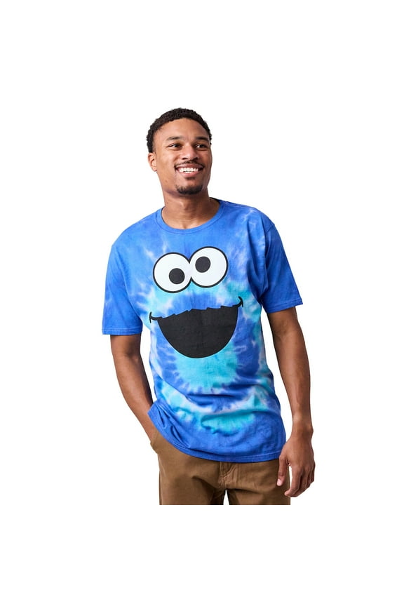 Sesame Street Cookie Monster Crew Neck Short Sleeve Tie Dye Men's T-shirt-Medium