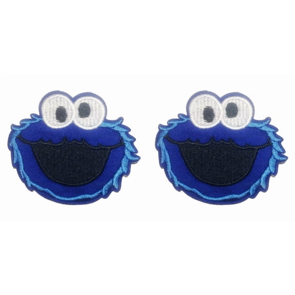 Sesame Street Cookie Monster Big Face Iron On 2 1/2 Inch Wide Set of 2 Patches