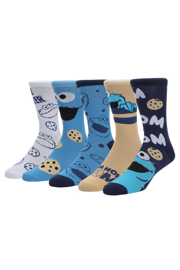 Sesame Street Cookie Monster Character Mens Casual Crew Socks (Pack of 5)