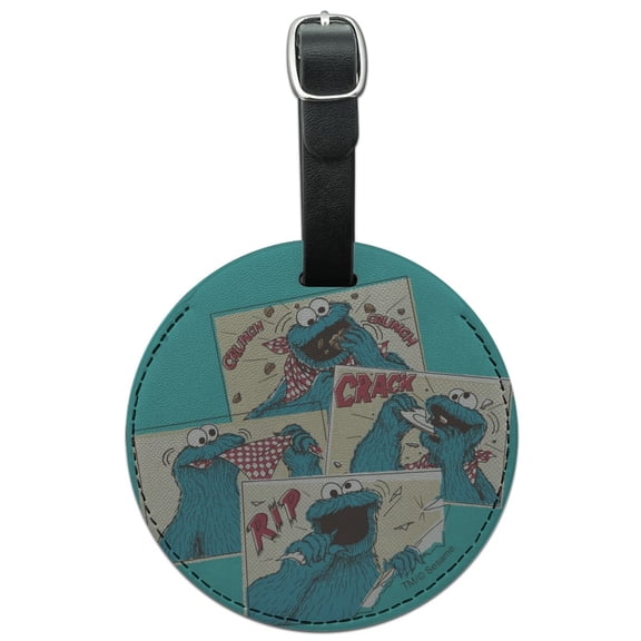 Sesame Street Cookie Monster Comic Round Leather Luggage Card Suitcase Carry-On ID Tag