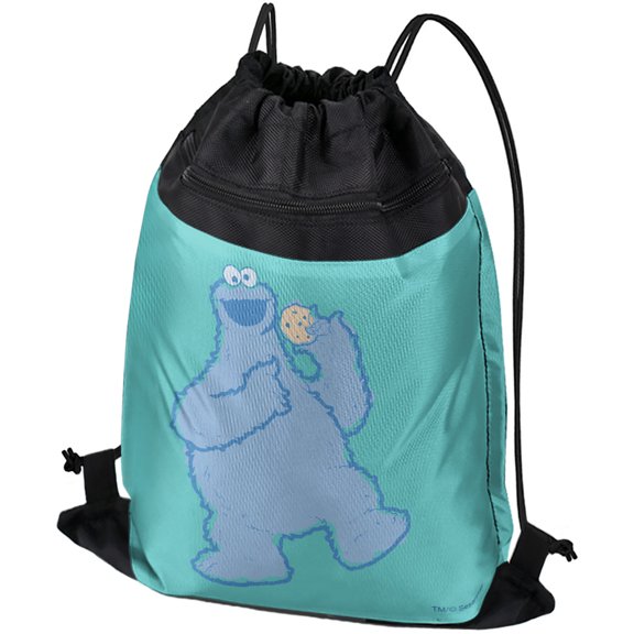 Sesame Street Cookie Monster Distressed Drawstring Backpack Sports Bag Sackpack 17" x 13", Perfect for Gym, Yoga or Practice