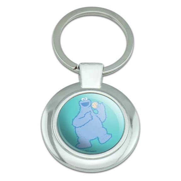 Sesame Street Cookie Monster Distressed Keychain Classy Round Chrome Plated Metal