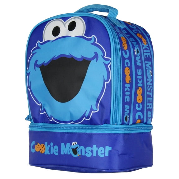 Sesame Street Cookie Monster Dual-Compartment Insulated Lunch Box Bag Tote