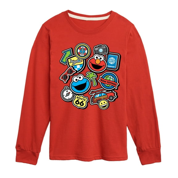 Sesame Street - Cookie Monster Elmo Travel Patches - Toddler and Youth Long Sleeve T-Shirt