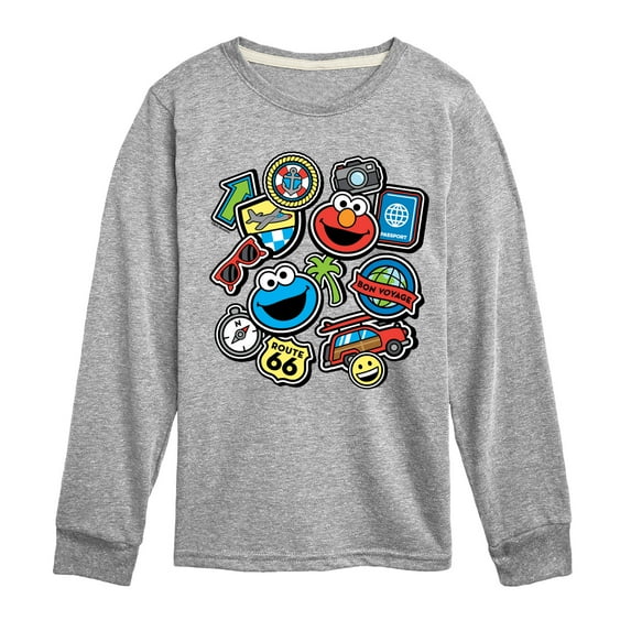 Sesame Street - Cookie Monster Elmo Travel Patches - Toddler and Youth Long Sleeve T-Shirt
