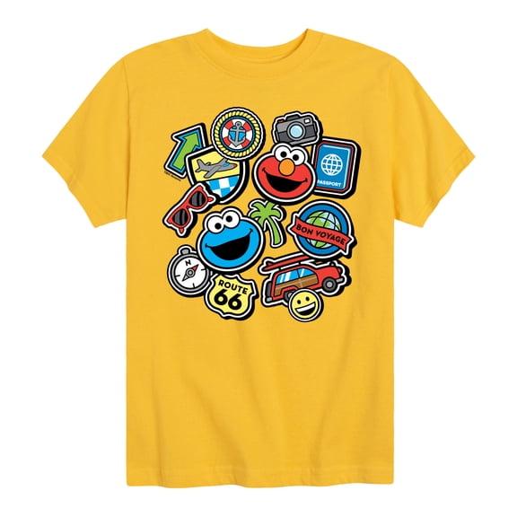 Sesame Street - Cookie Monster Elmo Travel Patches - Toddler and Youth Short Sleeve Graphic T-Shirt