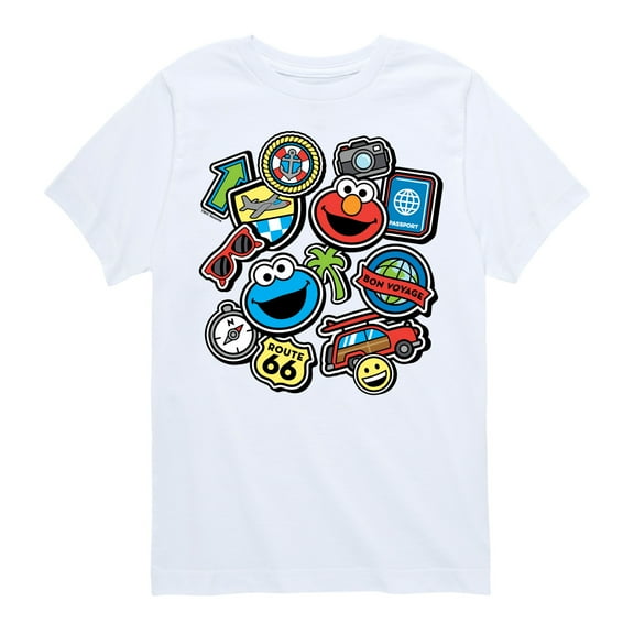 Sesame Street - Cookie Monster Elmo Travel Patches - Toddler and Youth Short Sleeve Graphic T-Shirt