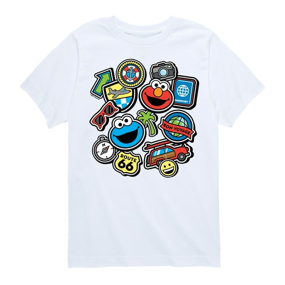 Sesame Street - Cookie Monster Elmo Travel Patches - Toddler and Youth Short Sleeve Graphic T-Shirt