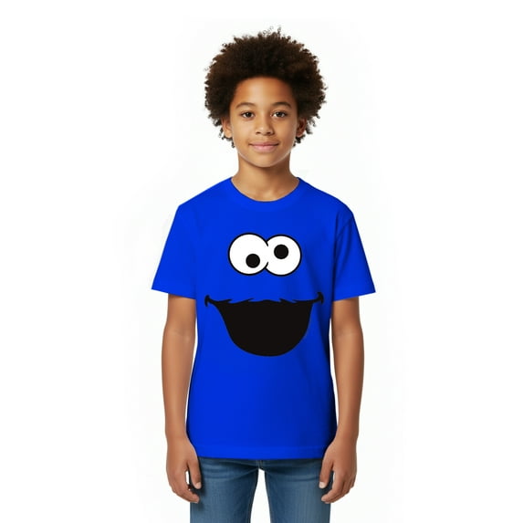 Sesame Street Boys Short Sleeve Cookie Monster Face Graphic Costume T-Shirt, Sizes 4-18