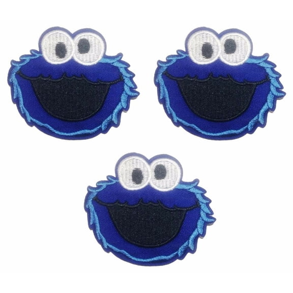 Sesame Street Cookie Monster Face Iron On 2 1/2 Inch Wide 3 Patch Set