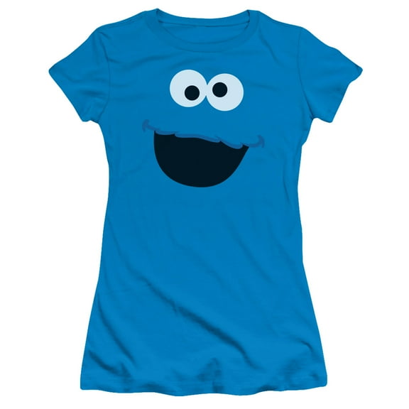 Sesame Street - Cookie Monster Face - Juniors Teen Girls Cap Sleeve Shirt - Medium