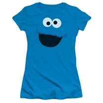 Sesame Street - Cookie Monster Face - Juniors Teen Girls Cap Sleeve Shirt - X-Large