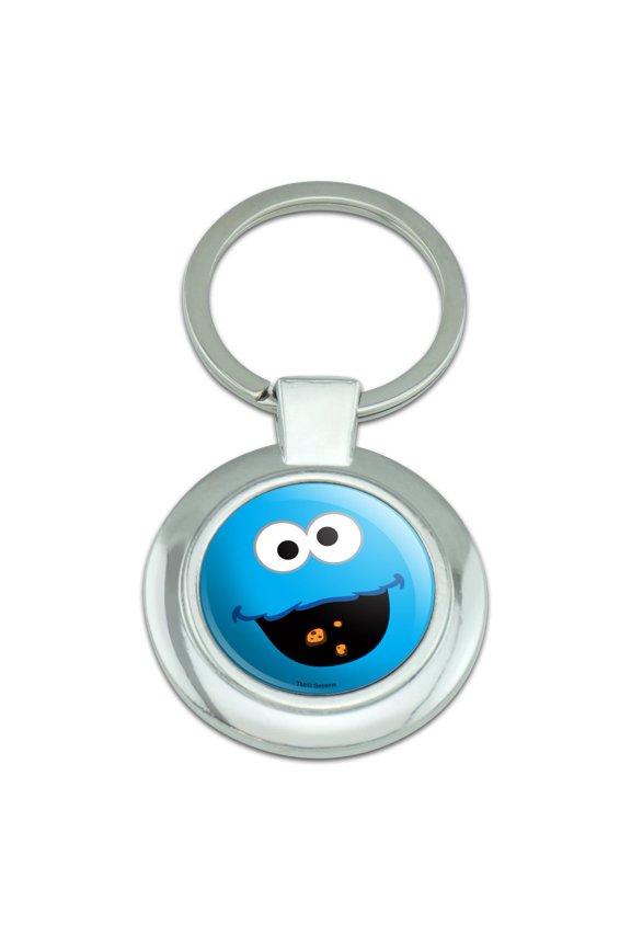Sesame Street Cookie Monster Face Keychain Classy Round Chrome Plated Metal