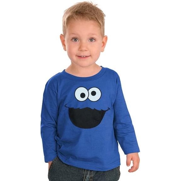 Sesame Street Cookie Monster Face Long Sleeve Cotton T-Shirt (Little Boys)