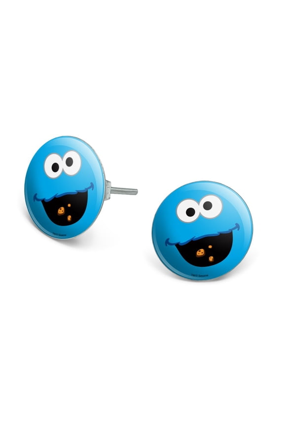 Sesame Street Cookie Monster Face Novelty Silver Plated Stud Earrings