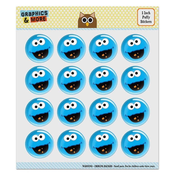 Sesame Street Cookie Monster Face Puffy Bubble Dome Scrapbooking Crafting Sticker Set