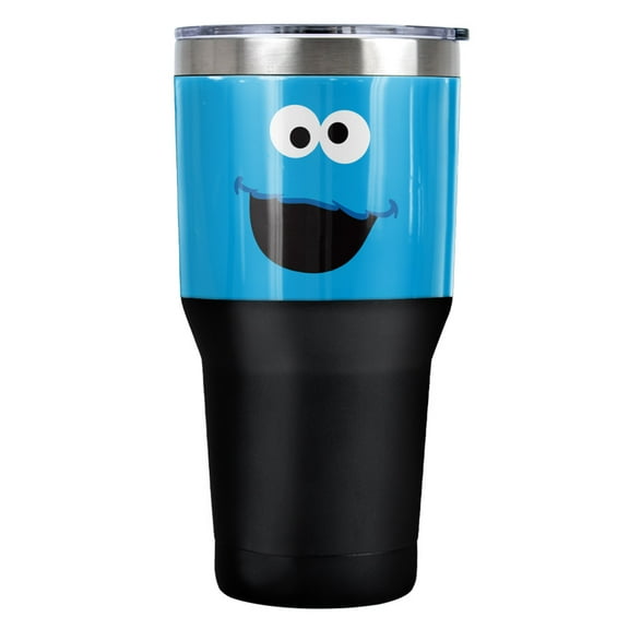 Sesame Street Cookie Monster Face Stainless Steel Tumbler 30 oz Coffee Travel Cup, Vacuum Insulated & Double Wall with Leakproof Sliding Lid